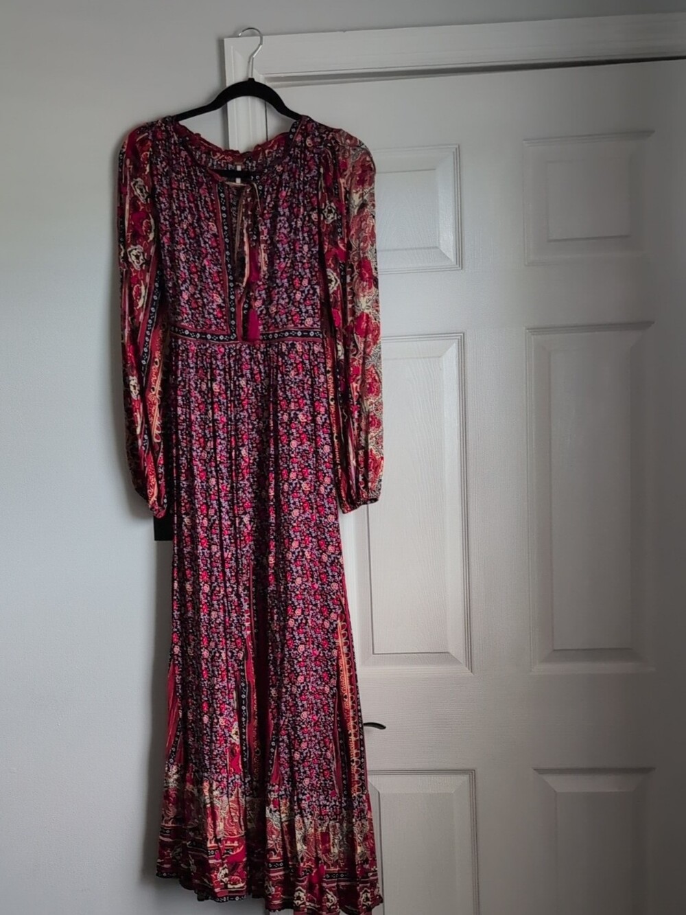 Free People Burgundy and Pink Floral Maxi Dress